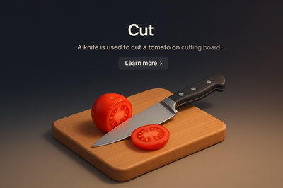 Realistic 3D Scene of Knife Cutting Tomato on Board