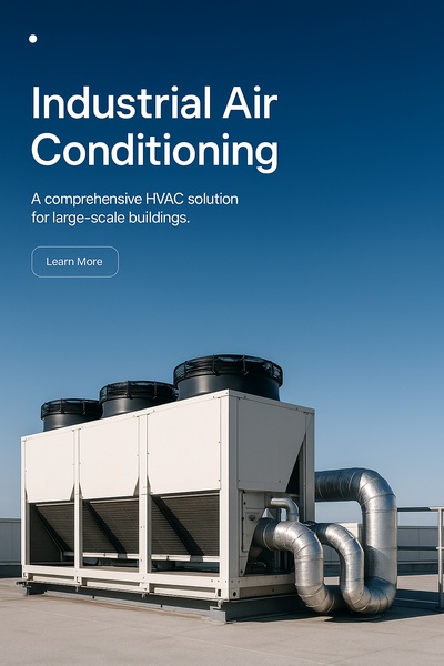 Large Industrial Air Conditioning Unit on Rooftop with Blue Sky