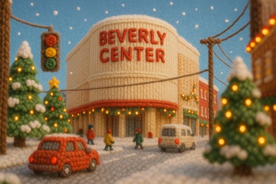 Winter Wonderland Scene Crafted from Yarn at Beverly Center