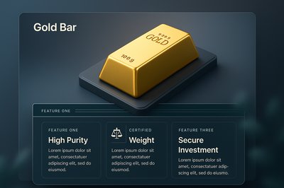 3D Illustration of a Gold Bar with Features Display
