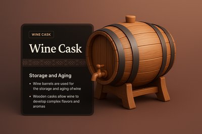3D Illustration of a Wooden Wine Cask with Informative Label