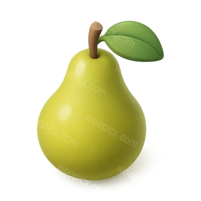 Stylized 3D Pear Icon with Leaf and Stem
