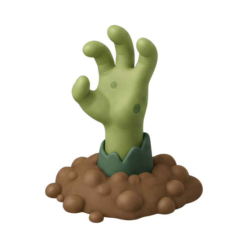zombie hand emerging from soil