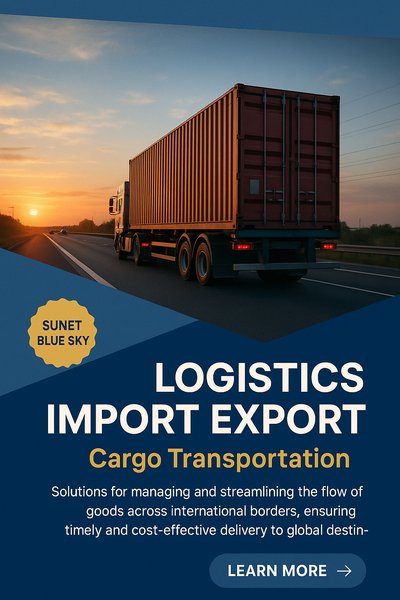 Container Truck on Highway at Sunset - Logistics Transportation Concept
