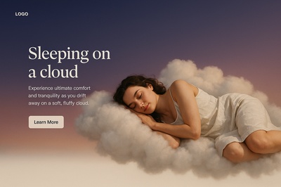 Dreamy Woman Resting on a Fluffy Cloud