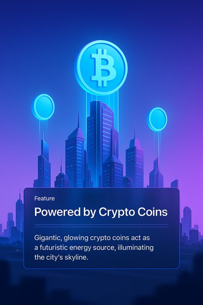 Futuristic City Skyline with Glowing Crypto Coins