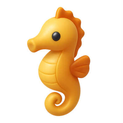 3D Seahorse Icon in Vibrant Orange Color