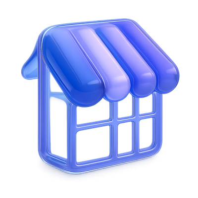 Stylized 3D Icon of a Shopfront with Color Gradient