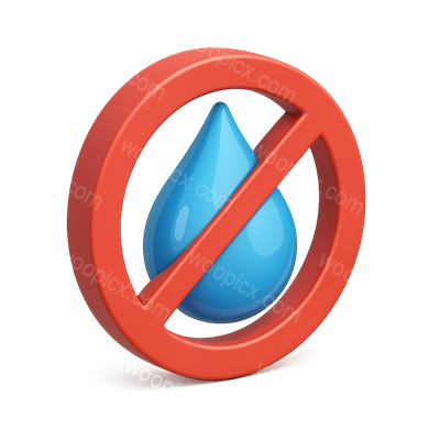 3D Water Prohibition Icon with Blue Droplet