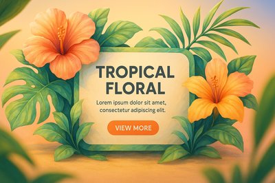 Tropical Floral Illustration with Call to Action