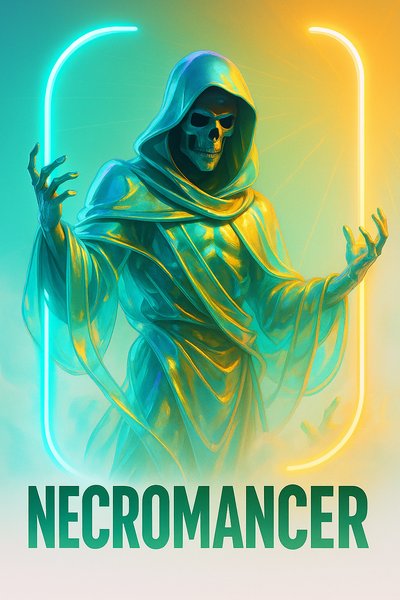 Misty Neon Scene Featuring a Necromancer