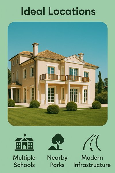 Real Estate Promotional Graphic Highlighting Ideal Locations