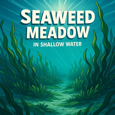 Vibrant Underwater Scene of Seaweed Meadow in Shallow Water
