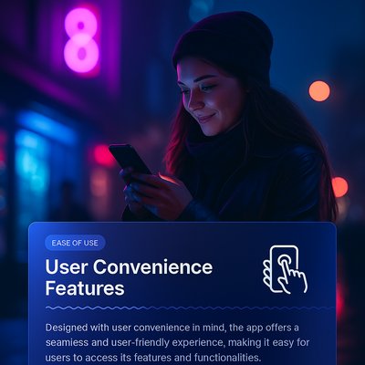 Night City Scene with Woman Using Mobile App under Neon Lights