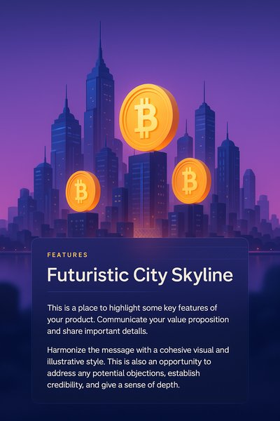 Futuristic City Skyline with Crypto Coins