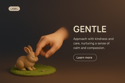 Gentle 3D Scene with Hand and Rabbit in Soft Lighting