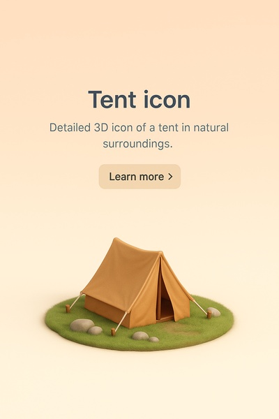 Detailed 3D Tent Icon in Natural Surroundings