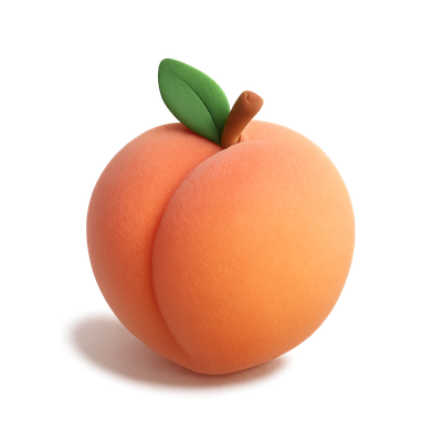 Realistic 3D Peach Icon with Leaf and Soft Texture