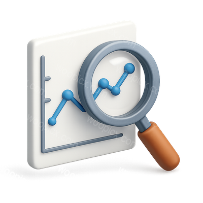 3D Magnifying Glass Over Line Graph Icon