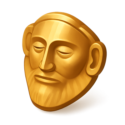 3D Mycenaean Death Mask Icon with Volumetric Feel
