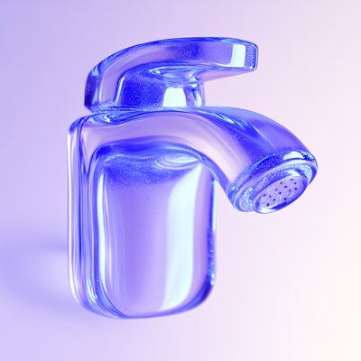 Stylized Blue Glass Faucet Icon with Modern Design