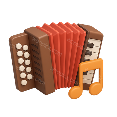 Stylish 3D Accordion Icon with Musical Note