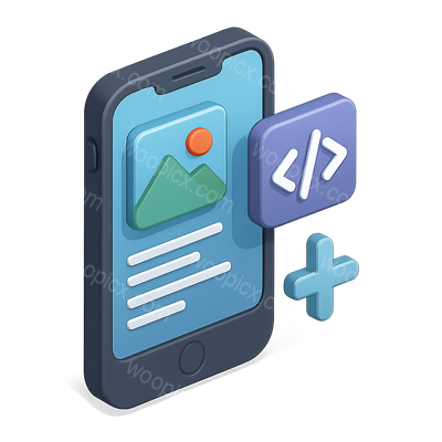 3D Phone Icon with Code and Image Graphics