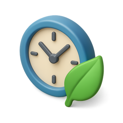 Stylish 3D Clock Icon with Leaf Design