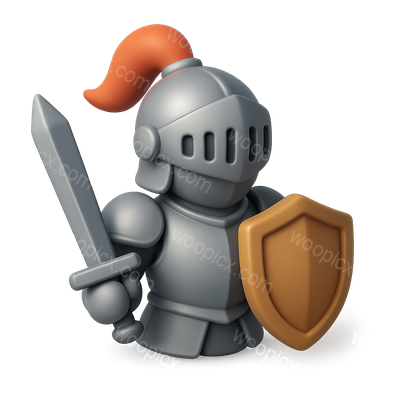 Stylized 3D Knight Icon with Sword and Shield