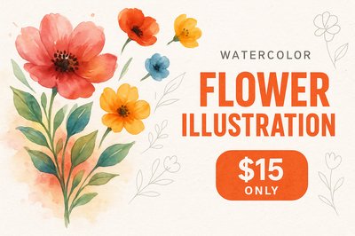 Dynamic Watercolor Floral Advertisement with Bold Typography