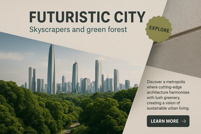 Futuristic City with Skyscrapers and Lush Green Forest