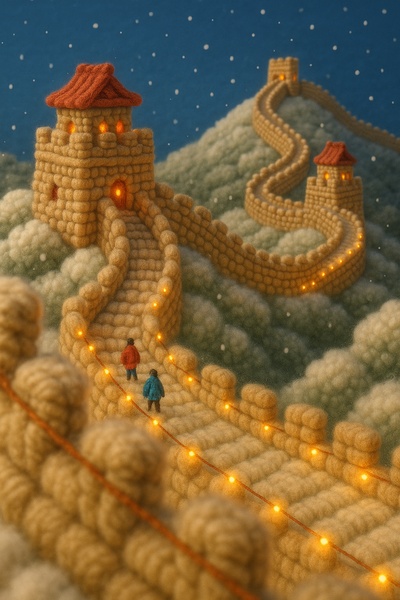 Whimsical Great Wall of China Made of Yarn