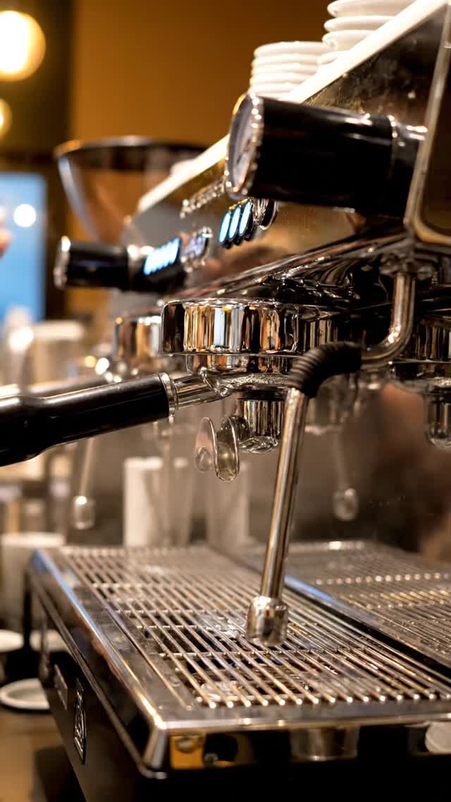 Dynamic Espresso Machine Brewing Process in Stock Footage