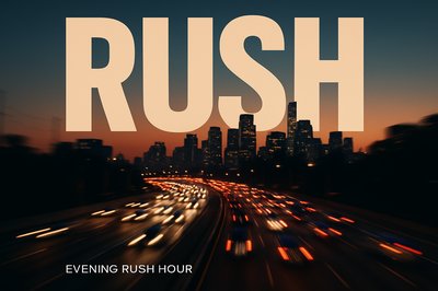 Dynamic Urban Rush Hour Scene with Headlights and Skyline