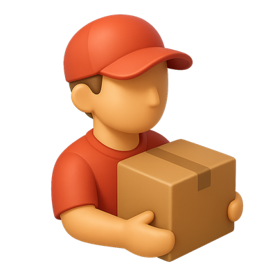Stylized 3D Courier Icon with Package
