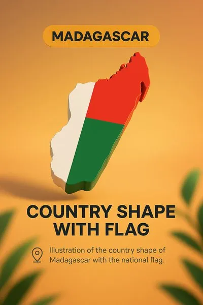 3D Illustration of Madagascar with National Flag