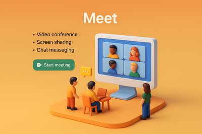 Colorful 3D Scene of a Virtual Meeting Setup
