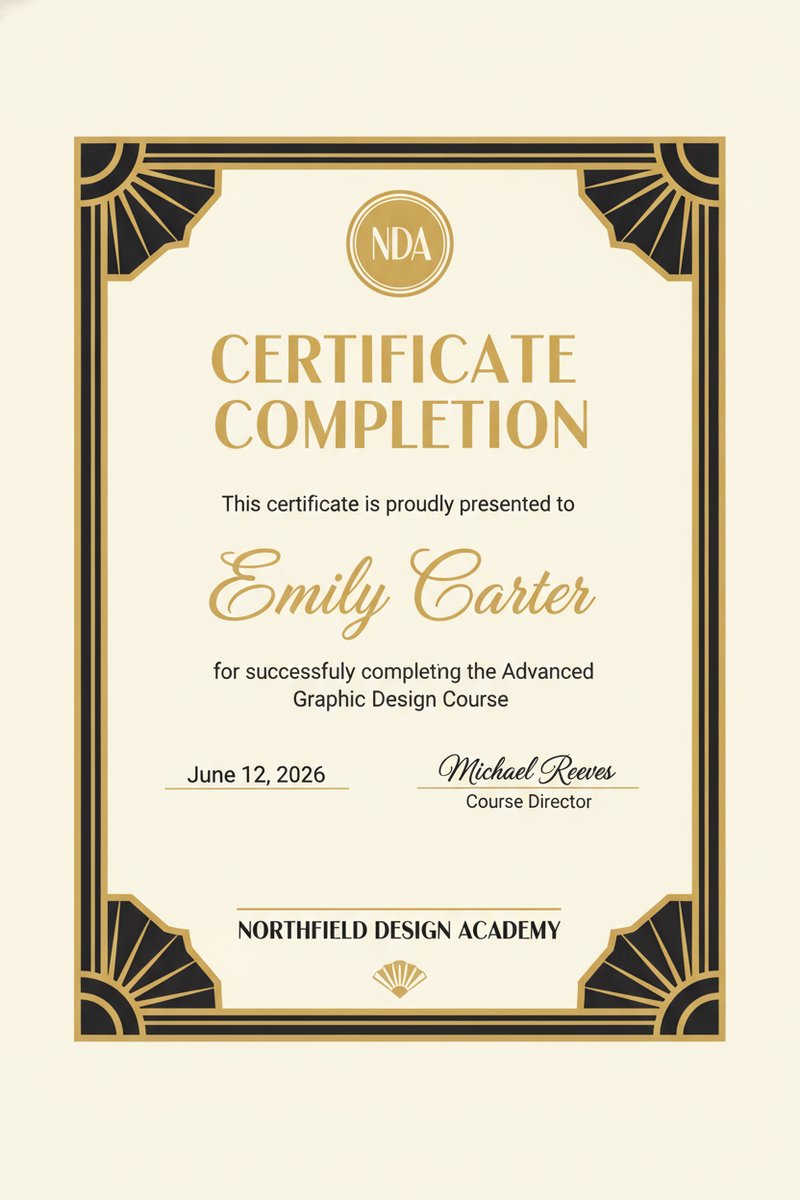Elegant Art Deco certificate design