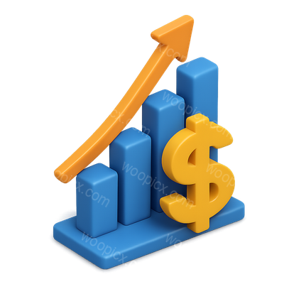 3D Dollar Icon with Graph and Arrow Design