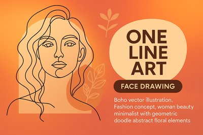 Elegant One Line Art Face Drawing with Floral Elements