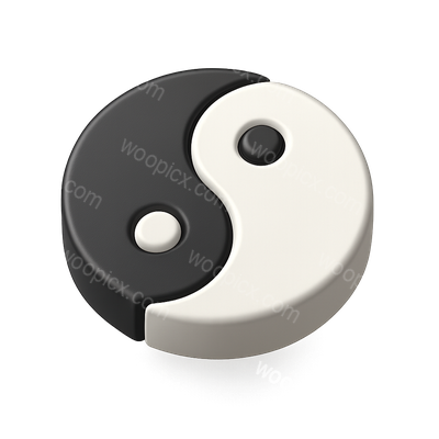 3D Yin Yang Icon with Volumetric Depth and Isometric View