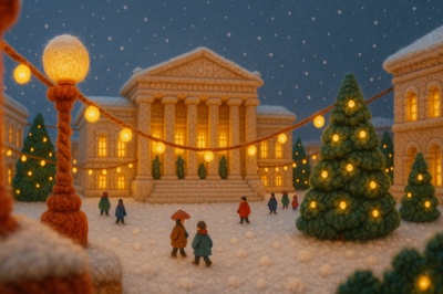 Winter Wonderland in Yarn: A Cozy Scene at Königsplatz, Munich