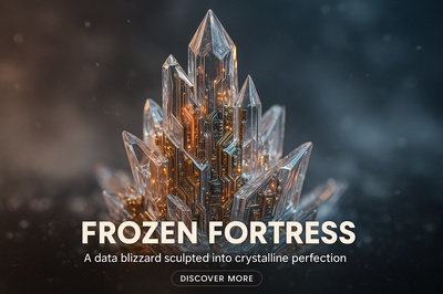 Frozen Crystal Fortress Amidst a Data Blizzard - Hyperrealistic 3D Scene