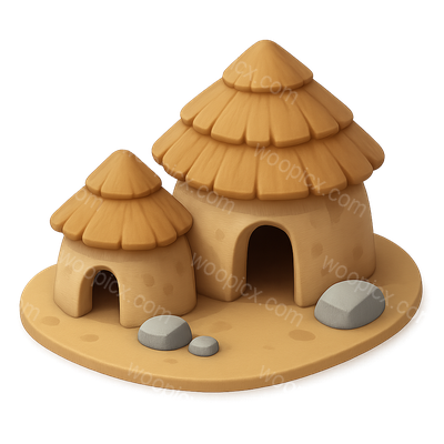 Stylized Neolithic Huts Icon in 3D View