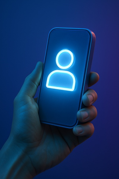 Realistic 3D Icon of Phone in Hand with Glow Effect