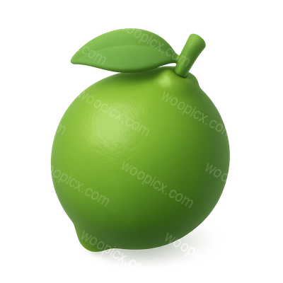 Stylized 3D Lime Icon with Leaf on Transparent Background