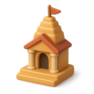 3D Temple Icon with Volumetric Design and Isometric View