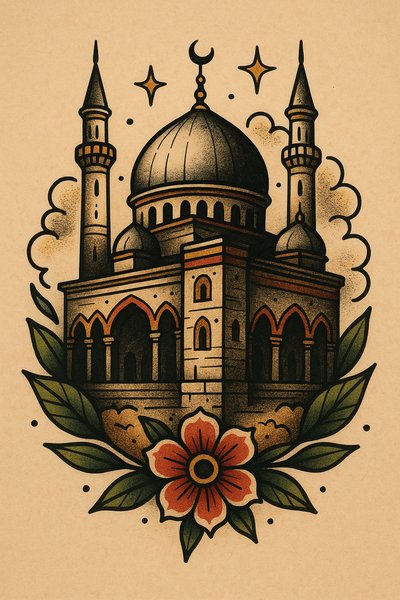 Illustrative Mosque Design with Floral Elements