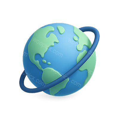 3D Earth Globe Icon with Orbiting Ring