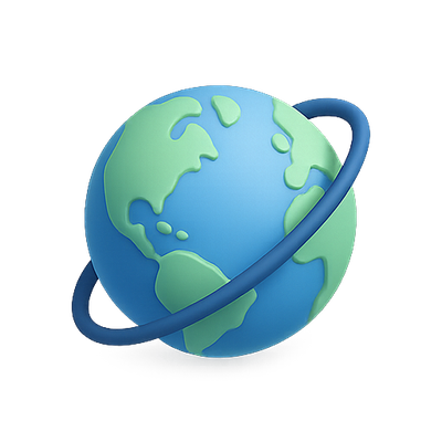 3D Earth Globe Icon with Orbiting Ring